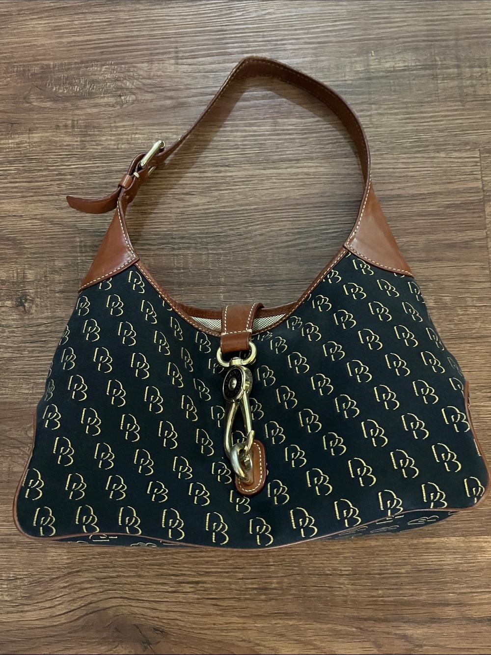 Dooney & Bourke Black with Brown Trim Signature Logo Hobo